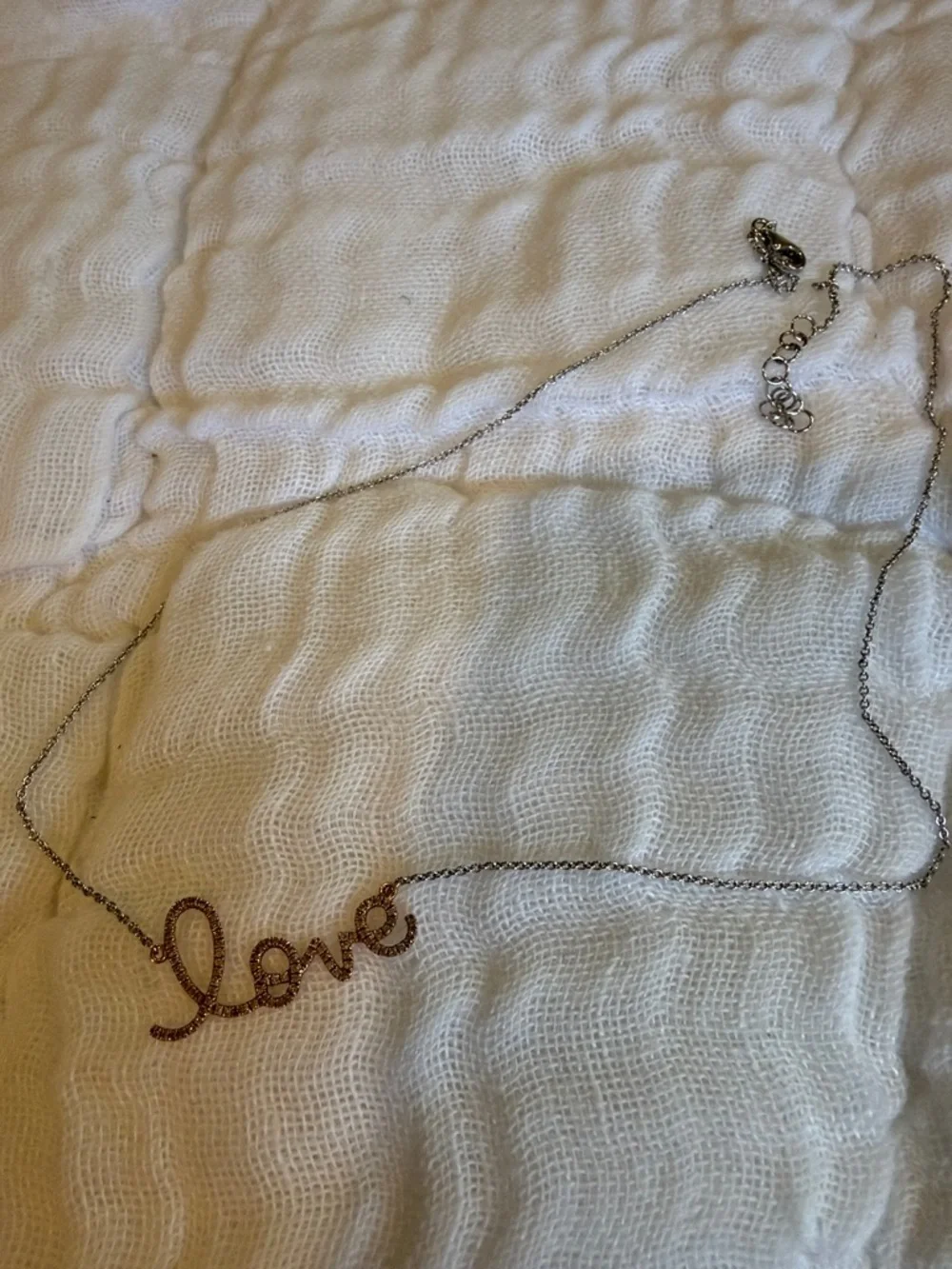 Love Script Necklace - 14K Gold Chain with Rose Gold Script with Diamond Chips
